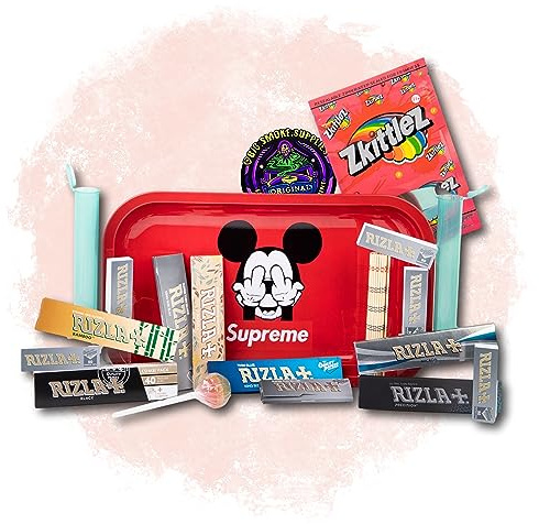 Smokers Rolling Tray Set – Red Roll Tray, Rolling Papers and Filter Tips Selection, Mat, Storage & Accessories | BIG SMOKE Rolling Accessories Kit |