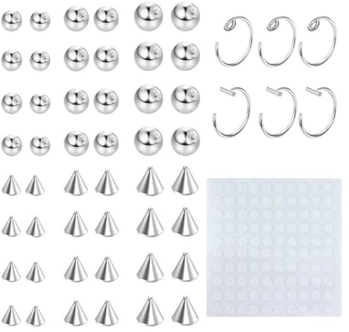 54 Stück klebbare Gesichts-Piercings Titanstahl hypoallergen, fake piercing, fake piercings, fake bauchnabelpiercing