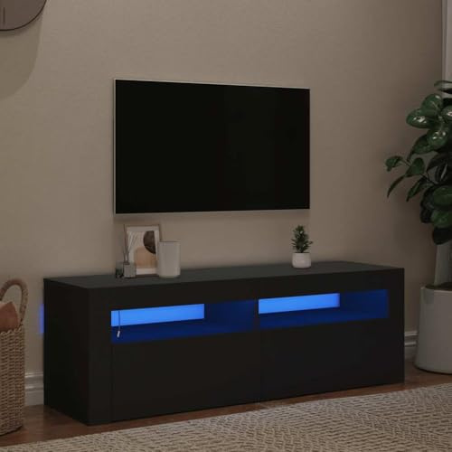 ZXLIHS 120cm LED TV Cabinet Unit, Small TV Stand Table for TVs up to 55 Inch, 2 Pull Down Doors, for Living Room, Gaming Entertainment Room - Black