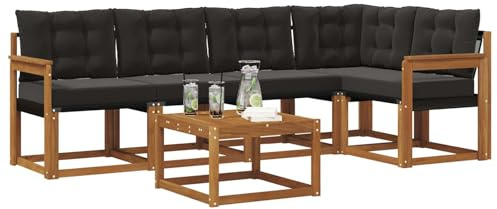 vidaXL Outdoor-Sofagarnitur 6 STK. Natürlich und Schwarz
