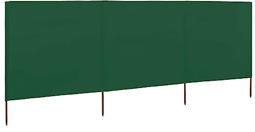 Yisssmeng Coupe-vent en 3 parties 400 x 120 cm Vert en tissu non tissé résistant aux intempéries avec piquets en bois Brise-vue pliable pour balcon, terrasse et jardin