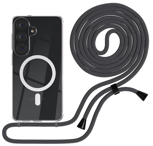 EAZY CASE - Handykette kompatibel mit Galaxy S26 Kette zum Umhängen Stoßfest Handyhülle für Galaxy S26 Silikon Hülle Band Handytasche Transparent als Fallschutz in Schwarz/Anthrazit - Clips Schwarz