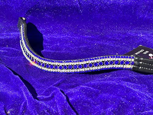 Pferde-Stirnband von Equipride - Schön, funkelnd, mit Strass-Steinen, Kurvenform, Farbe: Königsblau, braunes leder, Full ( 16 )