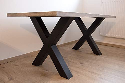 KTC Tec Tischgestell Stahl schwarz matt Tux 100x100 700 Tischkufe Kreuz X-Gestell Tischuntergestell 2 STK