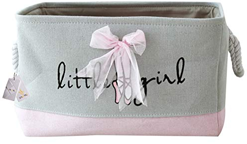 Znvmi Faltbare Aufbewahrungskorb Mädchen Wäschekorb mit Griff Kinderzimmer Organizer Aufbewahrungsbox für Kleidung, Spielzeug, Handtücher - Bowknot/Grau