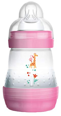 MAM Easy Start Anti-Colic Bottle A118, Patented Anti-Colic Bottle with Teat 1 Made of SkinsofTM Ultra-Soft Silicone, for Babies from 0 Months, 160 ml, Pink, Self-Sterilising in 3 Minutes