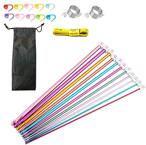 Anyasen uncinetto tunisino 11 pezzi uncinetti ferri da maglia Alluminio Uncinetto Ganci Set uncinetti tunisini afgani 2-8.0mm multicolore con accessori per maglieria e custodia