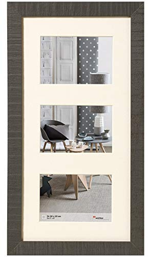 Bilderrahmen Fotorahmen Collage | Für 3 Bilder | Holz | Grau | 27,5x50,5 cm