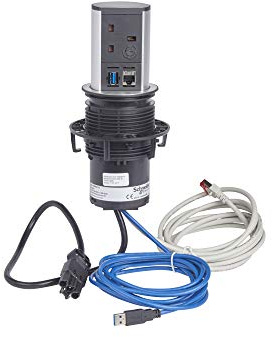 Schneider Electric Mita INS93111 Prise de courant de bureau avec ports de charge USB simples et prise de données RJ45 Noir avec cadre métallique
