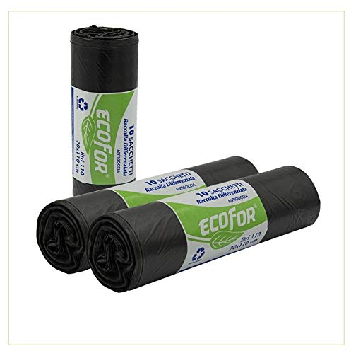 Virsus 100 Sacchi spazzatura colore NERO, misura 70x110 cm, Capacità 110 Litri, Sacchetti per Raccolta differenziata, 10 Rotoli da 10 Pezzi
