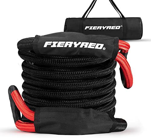 FieryRed Kinetic Recovery Rope 30 ft x 7/8 - 18,700 Ibs Tow Rope with Carry Bag for Offroad 4x4/ ATV/UTV/JEEP/Pickup