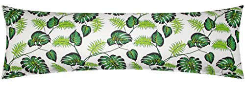 Baumwoll Renforcé Seitenschläferkissen Bezug 40x145cm - Tropische Blätter in Grün/Weiß - Pflanzen - 100% Baumwolle Stillkissenbezug (031/1-Grün)