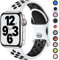 Upeak Sport Strap Compatible with Apple Watch Strap 40mm 38mm 41mm 42mm 44mm 45mm 46mm 49mm, Breathable Silicone Double Hole Band for iWatch Strap Series 10 9 8 7 6 5 4 3 2 1/SE/Ultra, L, White/Black