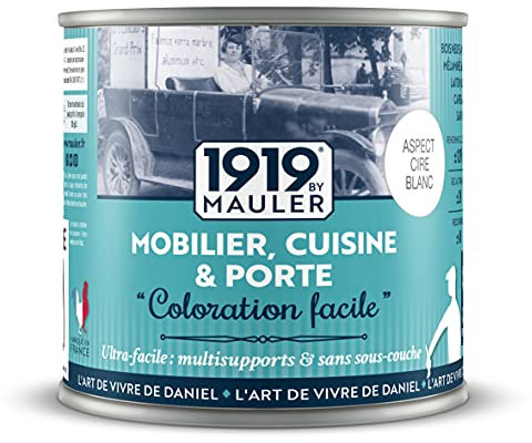 1919 by MAULER - Peinture « Coloration Facile » - Aspect Cire Blanc - Pour meuble, cuisine, salle de bain - 1L - Coloration Facile surface peinte, bois, métal, PVC, carrelage mural, verre.
