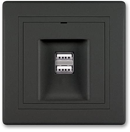 ALING-CONEL | PRESTIGE-Line | 2-fach USB Ladesteckdose | VDE-zertifiziert | für Installationsdose ø 60mm | 5V/2.1A | inkl.Rahmen (komplett) | Schwarz Soft Touch