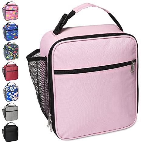 Apuucse Portable Insulated Lunch Bag with Side Mesh Pocket for Adults/Kids/Men/Women,Water-Resistant Leakproof Soft Cooler Bag Durable Thermal Lunch Box for Work/School/Picnic/Outdoor(Pink)