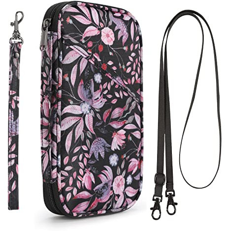 RFID-Reisepasshülle für Familie – große wasserdichte Reisepasshülle für Männer und Frauen, leicht, tragbar, Reisedokumenten-Organizer, Reisepasshülle mit Reißverschlusstasche, Floral Black, Klassisch