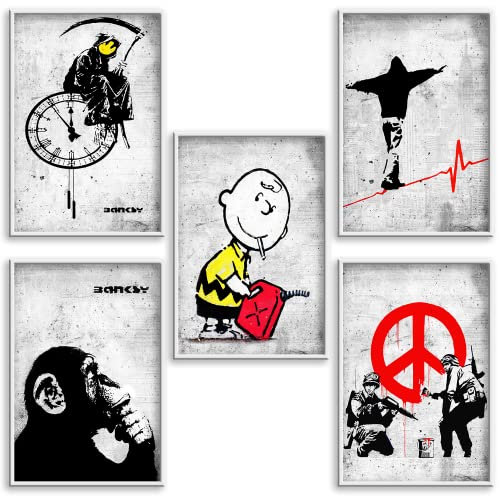 Boikal Collection Bilder Collage Wandbilder ohne Rahmen Poster Set Banksy - Charlie Brown - 5-teilig, 15 x 20 cm A5