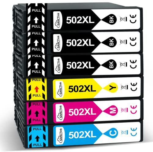 SANCTink 502XL für Epson Druckerpatronen 502 XL Kompatibel für Epson XP-5100 XP-5105 XP-5150 XP-5155 WF-2860 WF-2865 WF-2880 WF-2885 (6er-Pack)