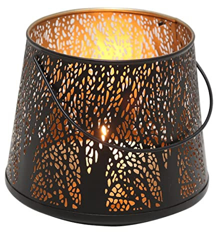 Orientalisches Windlicht Como Mittel Ø 19cm H 30cm Metall innen Gold außen schwarz mit Henkel marokkanischer Kerzenhalter Wohn-Deko Weihnachten IRL72