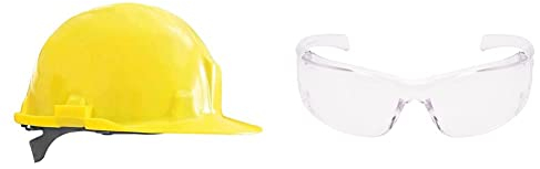 Reis KASPE_Y Schutzhelm, Gelb, 54-62 Größe & 3M Virtua AP Schutzbrille VirtuaA0, AS, UV, PC, klar, wiegt nur 26 g