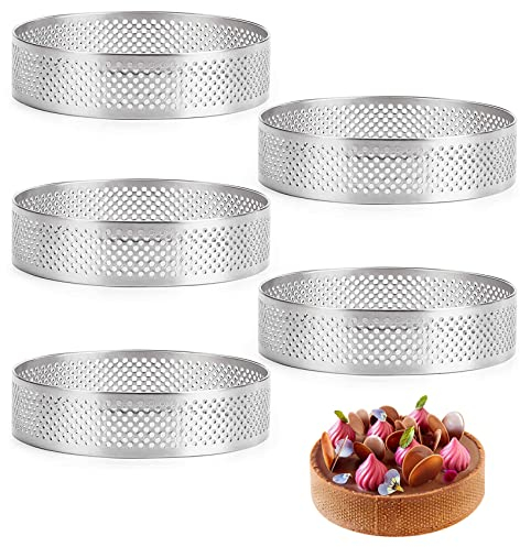 Fayrimi 5 StüCk KreisföRmiger Edelstahl-Tortenring FranzöSisches Dessert Perforationsform Mousse Obstkuchen Quiche Kuchen KäSe Backform