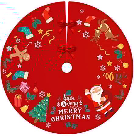 Christmas Tree Skirt,Christmas Tree Decorations,35in/90cm Xmas Tree Skirts Red and White,Xmas tree base cover for Christmas New Year Home Party Indoor and Outdoor Decoration