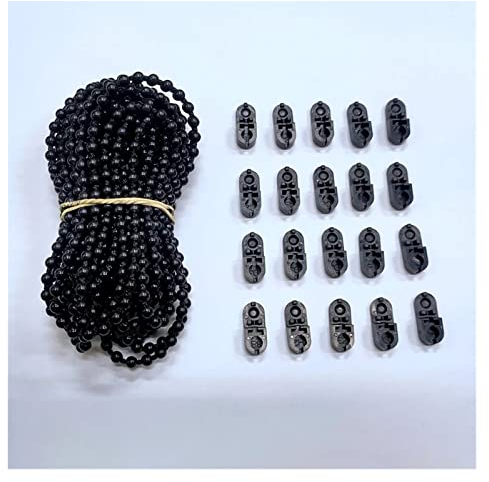 KIHENE Schwarze Farbe 10 m Rolle und 10 Stück Raffrollo Rollo Perlenkette Connetor Cord Kunststoffkette Reparatur Rollo Rollo Perlen
