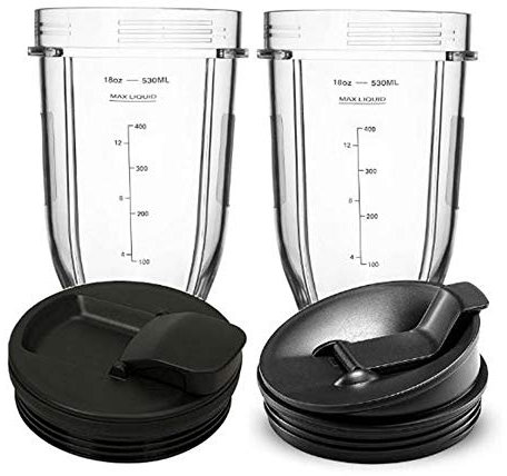 Lodokdre Lot de 2 gobelets de 532 ml avec 2 bouchons d'étanchéité, convient pour mixeur NINJA 900 W/1000 W