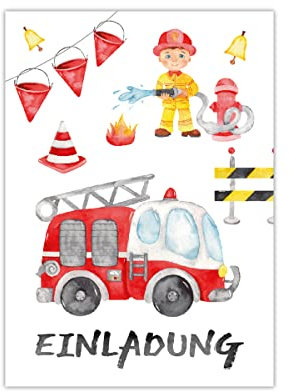 Junapack 12 Einladungskarten zum Kindergeburtstag Geburtstag Jungen Feuerwehr Feuerwehrauto
