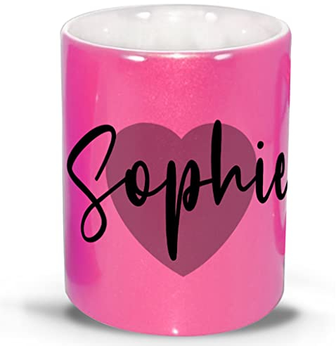 Tazas Amigas Rosa Personalizadas Con Frases - Desayuno, Cerámica 330 ml, Purpurina - Regalos Originales Con Texto y Corazón