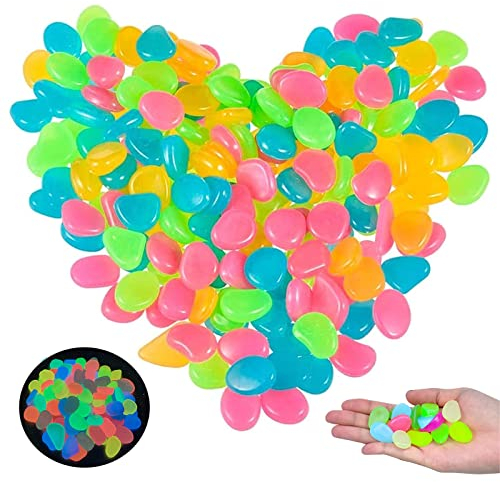 300 Pezzi Pietre Fluorescent, Luminoso Pietre, Pietre Decorative, Pietre Nottilucenti, Colorate Ciottoli, Sassi Luminosi da Giardino, per Terrario, Sentieri, Cortile, Vaso di Fiori, Acquario, Piscina