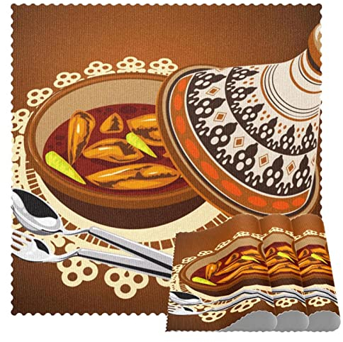 Quadratische Tischsets für Esstisch Set Sambal Huhn Tajine serviert mit Oliventopf