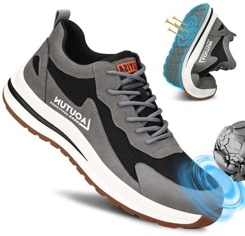 LAoutun Sicherheitsschuhe für Herren und Damen mit Stahlkappe schützende Sicherheitsschuhe, Arbeitsschuhe für Herren leichte Arbeitsschuhe für Männer Bequeme Arbeits-Industrie-Sneaker Arbeitsstiefel