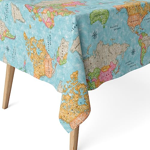 Martina Home Harzbeschichtete Tischdecke Weltkarte, 220 x 140 cm, Blau