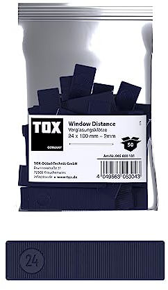 TOX Window Distance Cales de vitrage, cales d'espacement en plastique, charge admissible jusqu'à 3 tonnes, polypropylène, 24 x 100 x 2 mm, 1 sac, 50 pièces, 065600101