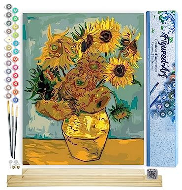 Figured'Art Peinture par Numéro Adulte Van Gogh Tournesols - Activité Manuelle Kit de Loisir Créatif DIY Numéro d'Art Complet - 40x50cm avec châssis en bois à monter