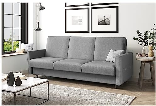 MEBLINI Sofa mit Schlaffunktion - Schlafcouch Ausziehbar - Schlafsofa mit Bettkasten - Sofabett - Couch mit Schlaffunktion - Klappsofa - Andres 2-221x87x93cm - Grau Webstoff
