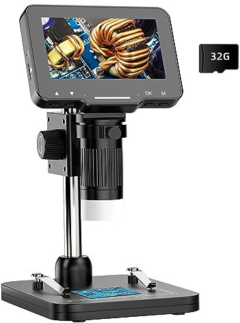 Koolertron Microscopio Digital 4.3 Pollici HD 1080P,IPS Microscopio Bambini 10-1000X, Microscopio Electronico con 32G TF Carta,8 Luci LED Microscopio Portatile