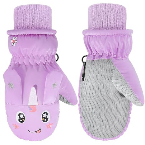 MoKo Handschuhe Kinder, Winterhandschuhe Kinder & Fäustlinge Kinder - Winddicht und Wasserdicht, Skihandschuhe Kinder für Outdoor Sports Snowboard für Jungen Mädchen von 2-4 Jahren, Taro Lila