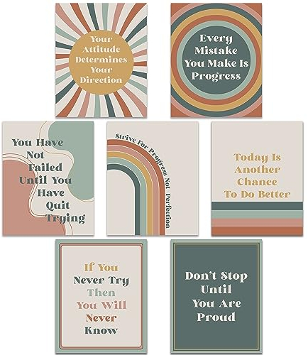 HerZii Prints Growth Mindset Poster – Set mit 8 Motivationspostern für Klassenzimmer, positive Bestätigungen, Zitate, Wandkunst, Klassenzimmer-Dekarationsposter, 20,3 x 25,4 cm, ungerahmt