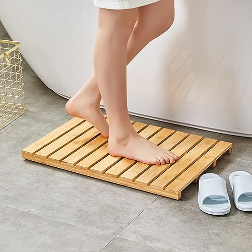 Vnook Duschbadematte aus Holz, rutschfeste Matte, Duschmatte, Holzgitter, natürliche rutschfeste Matte, for Dusche und Badewanne, Küche und Flur