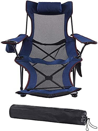 DameCo 2-in-1-Campingstuhl mit Fußstütze, Liegestuhl, Strand-Reise-Rasen-Klappliegestuhl, Lounge-Stuhl mit Getränkehalterkissen und seitlicher Aufbewahrungstasche, für Grill-Picknick im Freien (blau)