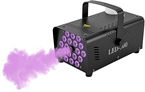 Nebelmaschine Mini mit Funk-Fernbedienung, Nebelmaschine Minidisco Rauchmaschinen mit 18 LED RGB Lichter, 500 W Fog Machine, Fogger, Smoke Machine für Party, Hochzeiten, Bars