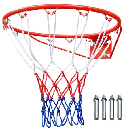 SculPong Basketball Rim Replacement Standard 18 Steel Rim Wall Mounted Basketball Goal Hoop with Net for Indoor Outdoor Red