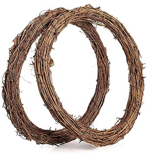 Oikabio 2PCS 14 Inch Grapevine Wreaths Wreath Rattan Wreath Garland for DIY Christmas Craft or Wedding Decors