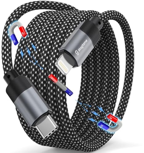 Magtame Magnetisch USB C auf Light-ning Kabel, 1M Aufgerollt iPhone Ladekabel Schnellladekabel, Verwicklungsfrei MFi Zertifiziert iPhone Kabel Nylon USB Ladekabel für iPhone 14/13/13 Pro/12 X 8 7