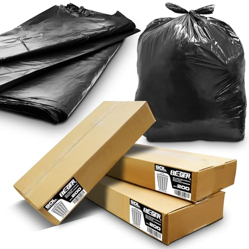 600 Pack | 3 Full Boxes | RE-GEN 90L 10kg Load Medium Duty Black Bin Liners Refuse Sacks, Everyday Use, Industrial Strength, Quality Rubbish Bags 457/725 x 975mm