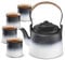 ZENS Japanische Teekanne mit 4 Tassen Set, 1000ml Gradienten Geprägtem Japanische Teeservice mit Eingebautes Sieb für Losen Tee Steeper, Hanfseilgriff Teekanne Keramik Geschenk, Schwarz & Weiß