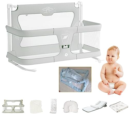 sjdoPulse 3-In-1-Stubenwagen-Nachttisch, Für Das Bett, Nachttisch, Bettaufsatz, Mit Sommerlicher Kühlmatte, Wickelauflage Und Formkissen, Tragbarer Stubenwagen Für Reisen, Faltbar